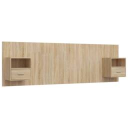 Berkfield Home Bed Headboard with Cabinets Sonoma Oak Engineered Wood in Brown - thumbnail 2