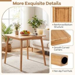 NESTLUNE 70 cm Square Bamboo Dining Table for 2-4 People in Natural - Size: 100 cm x 15 cm - thumbnail 1