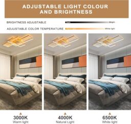 Garwarm Dimmable LED Ceiling Light, 70W Square Acrylic Modern Simple Design Fixture in Gold - thumbnail 4