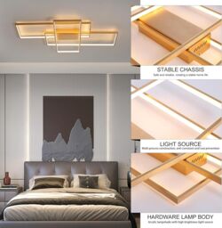 Garwarm Dimmable LED Ceiling Light, 70W Square Acrylic Modern Simple Design Fixture in Gold - thumbnail 5