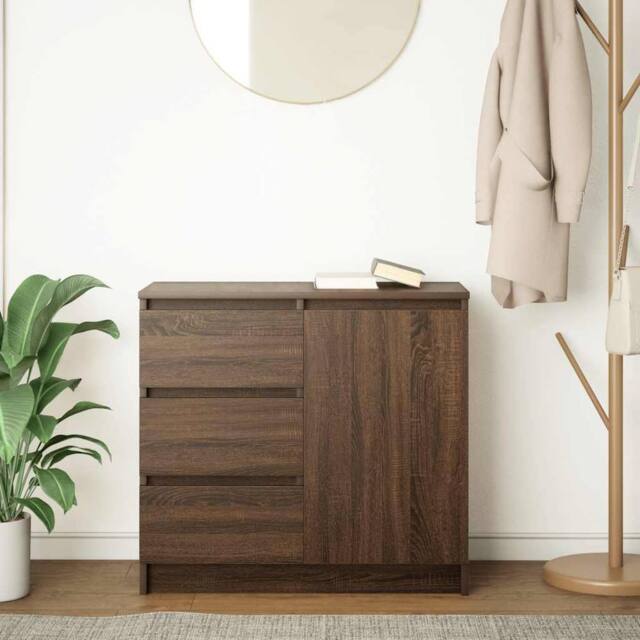 Berkfield Home Sideboard with Drawer Brown Oak 71x35x65 cm Engineered Wood - Size: 71 x 35 x 65 cm - image 1