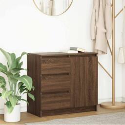 Berkfield Home Sideboard with Drawer Brown Oak 71x35x65 cm Engineered Wood - Size: 71 x 35 x 65 cm - thumbnail 2