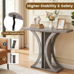 KORVIXA Foyer Table Accent Table for Hallway Entrance Small Space in Grey - Size: 100 cm x 100 cm - thumbnail 5