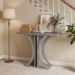 KORVIXA Foyer Table Accent Table for Hallway Entrance Small Space in Grey - Size: 100 cm x 100 cm - thumbnail 3