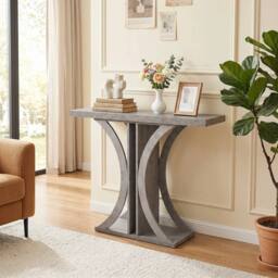 KORVIXA Foyer Table Accent Table for Hallway Entrance Small Space in Grey - Size: 100 cm x 100 cm - thumbnail 4