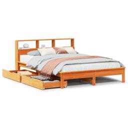 Berkfield Home Bookcase Bed without Mattress Wax Brown 140x200 cm Solid Wood Pine - thumbnail 2