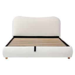 BTM Ottoman Storage Bed with Curved Headboard & Boucle Fabric in White - Size: King - thumbnail 9
