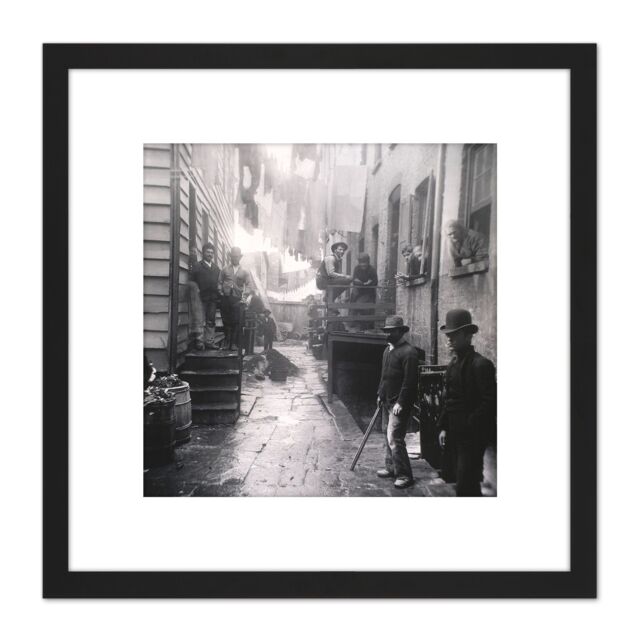 Artery8 Riis Bandits Roost Mulberry Street New York 1888 8X8 Inch Square Wooden Framed Wall Art Print Picture with Mount in Black - image 1