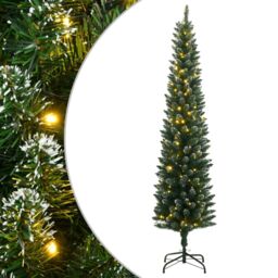 Berkfield Home Artificial Slim Christmas Tree 300 LEDs 240 cm in Green - thumbnail 1