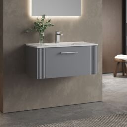 Balterley Wall Hung 1 Drawer Vanity Unit - Minimalist Basin 800mm, Satin Grey - thumbnail 4