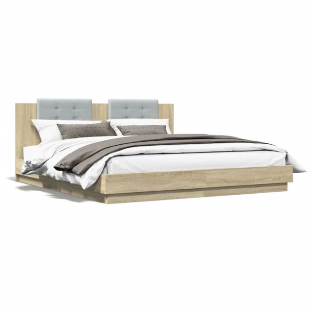 Berkfield Home Bed Frame with LED without Mattress Sonoma Oak 160x200 cm in Brown - image 1