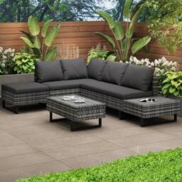 HomeTouch Grey Outdoor Rattan Corner Sofa Set with Recliner Seat & Side Table - Size: 1 Pack - thumbnail 3