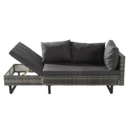 HomeTouch Grey Outdoor Rattan Corner Sofa Set with Recliner Seat & Side Table - Size: 1 Pack - thumbnail 8