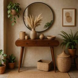 Wyld Haus Como Chestnut Mango Wood Oval Console Table 2 Drawers in Brown