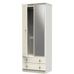 Ready Assembled 2 U Stirling Tall 2 Door 2drw Mirrored Wardrobe (Ready Assembled) in Cream - thumbnail 5