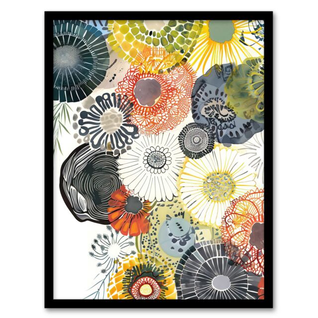 "Artery8 Abstract Floral Mandala Daisy Wildflowers Framed Art Print - Size: W12"" x H16""" - image 1