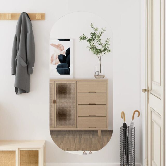Berkfield Home Wall Mirror 45x100 cm Glass Oval in Silver - image 1
