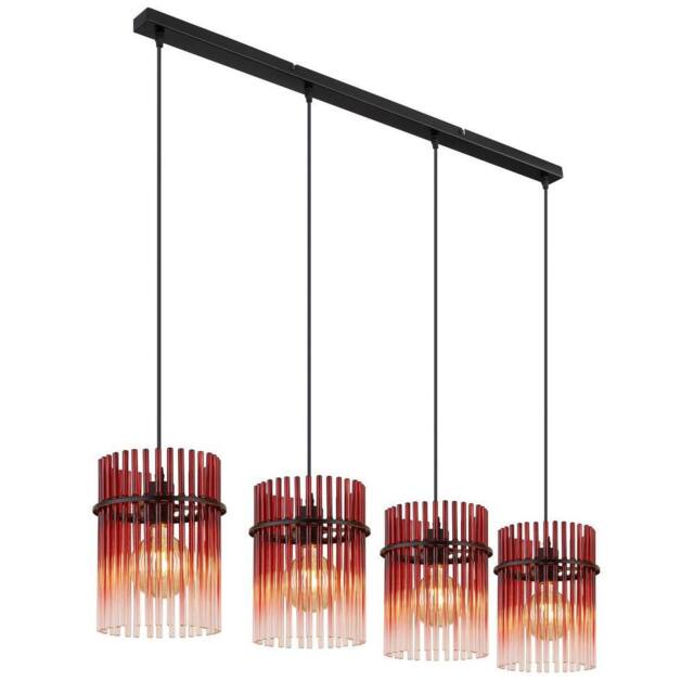 Netlighting Gorley Bar Pendant Matt Black Blackberry Glass Shade 4x E27 - image 1