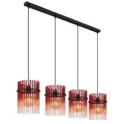 Netlighting Gorley Bar Pendant Matt Black Blackberry Glass Shade 4x E27 - thumbnail 1
