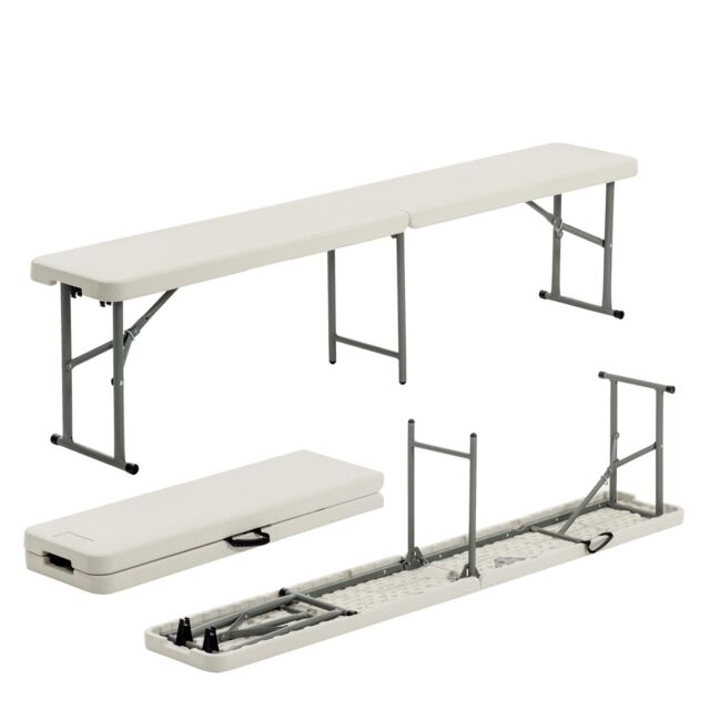 Harbour Housewares 6ft Trestle Bench 4 Person Portable Folding Outdoor Heavy-Duty Seat Bench - Pack of 2 in White