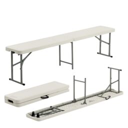 Harbour Housewares 6ft Trestle Bench 4 Person Portable Folding Outdoor Heavy-Duty Seat Bench - Pack of 2 in White - thumbnail 1