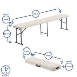 Harbour Housewares 6ft Trestle Bench 4 Person Portable Folding Outdoor Heavy-Duty Seat Bench - Pack of 2 in White - thumbnail 3