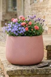Dibor Set of 3 Terracotta Symmetry Stripe Fibre Clay Indoor Outdoor Garden Planters - Size: Large - thumbnail 3