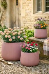 Dibor Set of 3 Terracotta Symmetry Stripe Fibre Clay Indoor Outdoor Garden Planters - Size: Large - thumbnail 1