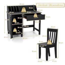 Costway Kids Study Desk & Chair Set Wooden Learning Table & Chair Activity Set in Black - thumbnail 2