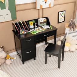 Costway Kids Study Desk & Chair Set Wooden Learning Table & Chair Activity Set in Black - thumbnail 3