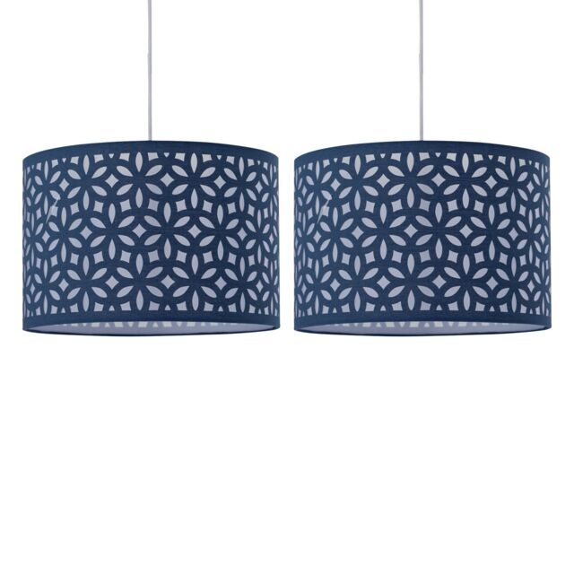 First Choice Lighting Set of 2 Navy Blue Laser Cut 25cm Pendant Lightshades - image 1