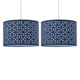 First Choice Lighting Set of 2 Navy Blue Laser Cut 25cm Pendant Lightshades - thumbnail 1