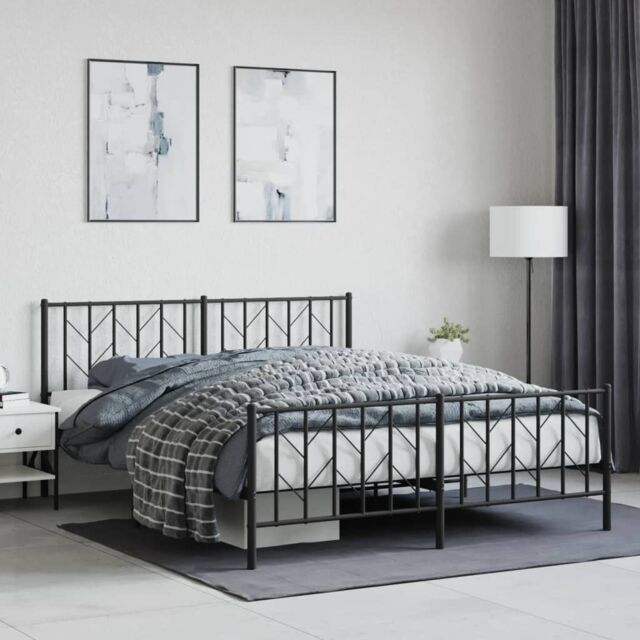 Berkfield Home Metal Bed Frame with Headboard & Footboard Black 160x200 cm - image 1