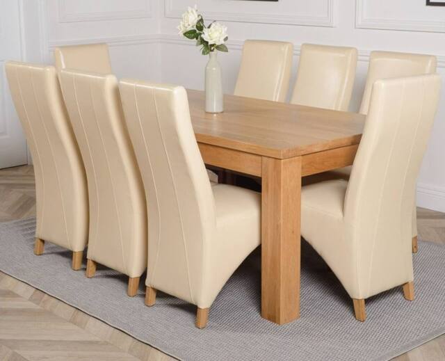 Thats Furniture Dakot 182 x 92cm Oak Large Dining Table & 8 Lola Leather Chairs in Cream - Size: 182 x 92 cm - image 1