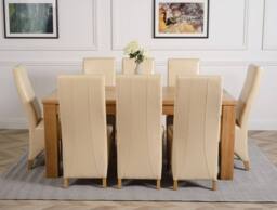 Thats Furniture Dakot 182 x 92cm Oak Large Dining Table & 8 Lola Leather Chairs in Cream - Size: 182 x 92 cm - thumbnail 2