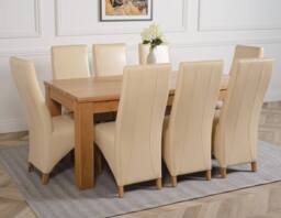 Thats Furniture Dakot 182 x 92cm Oak Large Dining Table & 8 Lola Leather Chairs in Cream - Size: 182 x 92 cm - thumbnail 3