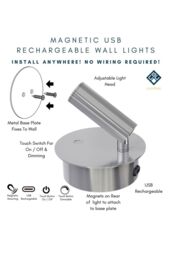 CGC Lighting 'Scarlet' Satin Nickel Adjustable Head LED Rechargeable Magnetic USB Reading Bedside Wall Light in Silver - thumbnail 2