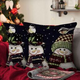 Velosso Happy Snowmen Filled Christmas Cushion - Size: 43 cm x 43 cm - thumbnail 1