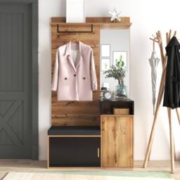 Merax Hallway Storage Set with Mirror & Shoe Bench in Natural - thumbnail 9