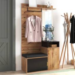 Merax Hallway Storage Set with Mirror & Shoe Bench in Natural