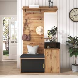 Merax Hallway Storage Set with Mirror & Shoe Bench in Natural - thumbnail 7