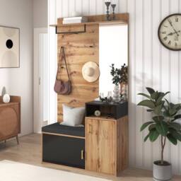 Merax Hallway Storage Set with Mirror & Shoe Bench in Natural - thumbnail 5