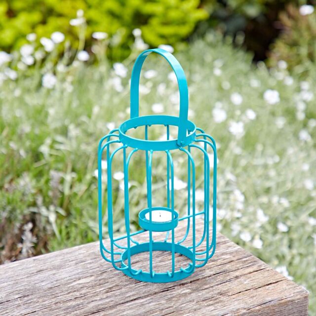 Paper High Colourful Iron Lantern Tea Light Holder in Teal - image 1