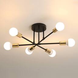 COMELY Industrial Chandelier, 6 Lights Vintage Gold & Black Ceiling Lights - thumbnail 1