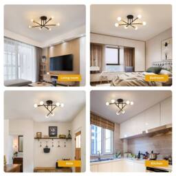 COMELY Industrial Chandelier, 6 Lights Vintage Gold & Black Ceiling Lights - thumbnail 5
