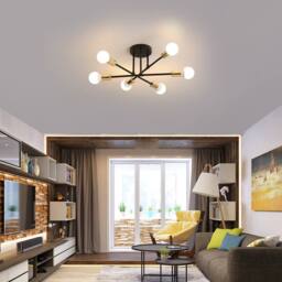 COMELY Industrial Chandelier, 6 Lights Vintage Gold & Black Ceiling Lights - thumbnail 2