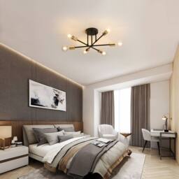 COMELY Industrial Chandelier, 6 Lights Vintage Gold & Black Ceiling Lights - thumbnail 4