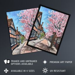 "Artery8 Cherry Blossom Lymm Village Cheshire Painting Framed Art Print - Size: W12"" x H16""" - thumbnail 2