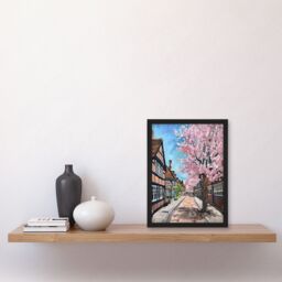 "Artery8 Cherry Blossom Lymm Village Cheshire Painting Framed Art Print - Size: W12"" x H16""" - thumbnail 4