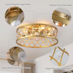 Garwarm 4 Lights Caged Ceiling Fan with Lights Gold - thumbnail 5